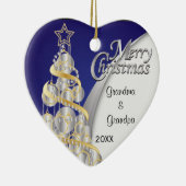 青エレガントと銀のクリスマス カスタマイズ | セラミックオーナメント (右)