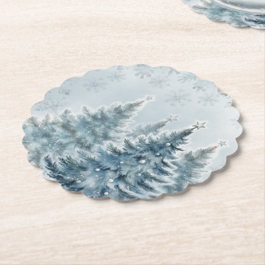 青エレガントと銀の冬のワンダーランド ペーパーコースター (アングル)