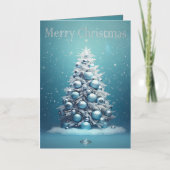 青エレガントと銀の冬のワンダーランド 箔グリーティングカード (正面)