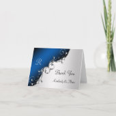 青エレガントと銀の渦巻きサンキューカード サンキューカード (正面)