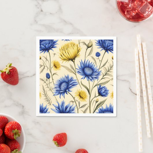 青エレガントと黄のフローラ スタンダードカクテルナプキン (インサイチュ)