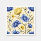 青エレガントと黄のフローラ スタンダードカクテルナプキン (正面)