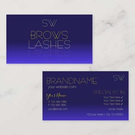 青エレガントと黄の鏡文字モノグラム 名刺 (正面/裏面)