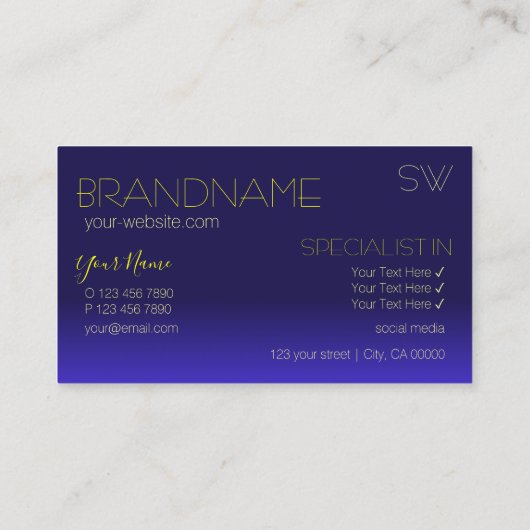 青エレガントと黄の鏡文字モノグラム 名刺 (裏面)