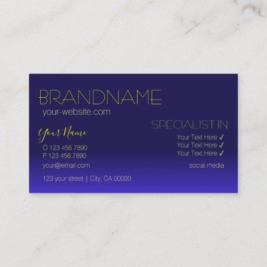 青エレガントと黄色のシックな鏡文字モダン 名刺 (裏面)