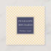 青エレガントと黄色のトレリス模様 スクエア名刺 (正面)