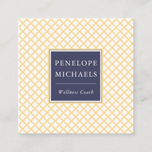 青エレガントと黄色のトレリス模様 スクエア名刺 (正面)