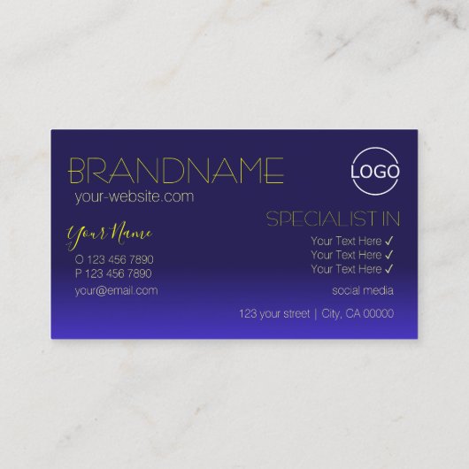 青エレガントと黄色の鏡文字(ロゴ付き) 名刺 (裏面)