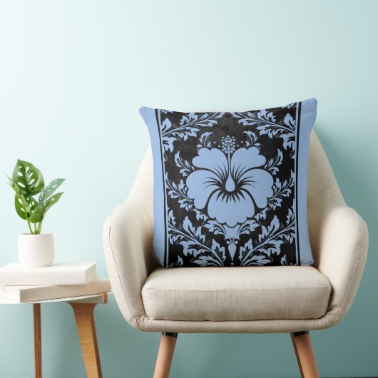 青エレガントと黒のダマスク装飾用クッション クッション (椅子)