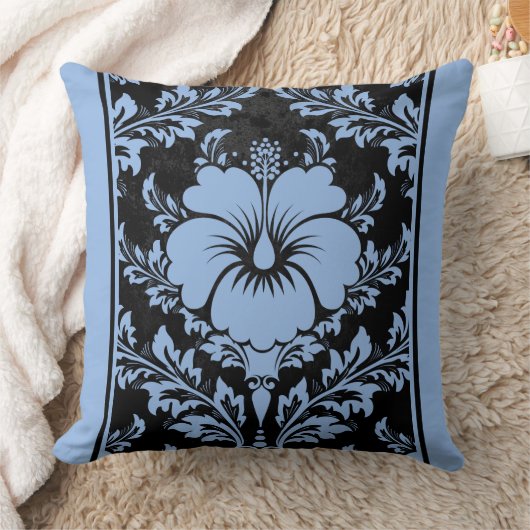 青エレガントと黒のダマスク装飾用クッション クッション (ブランケット)