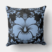 青エレガントと黒のダマスク装飾用クッション クッション (裏面)