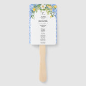 青エレガントの地中海の結婚式 プログラム ハンドファン (裏面)