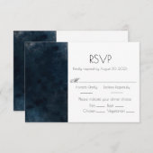 青エレガントの結婚応答RSVPカード 出欠カード (正面/裏面)