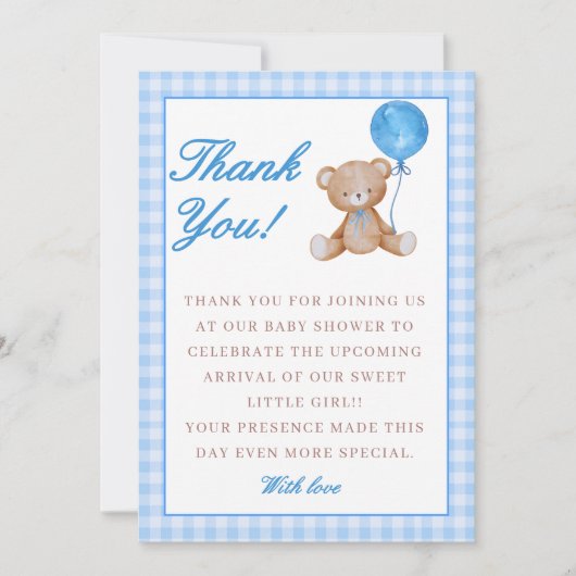青エレガントは赤ちゃんシャワーを待つ サンキューカード (正面)