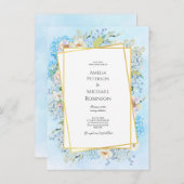 青エレガントアジサイ結婚ズ 招待状 (正面/裏面)