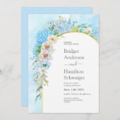 青エレガントアジサイ結婚ズ 招待状 (正面/裏面)