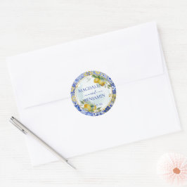 青エレガントイタリアンタイル結婚レモン ラウンドシール