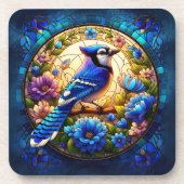 青エレガントカケスのステンドグラス自然インスパイア- コースター (正面)