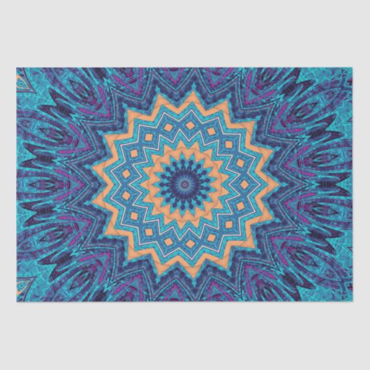 青エレガントカッコいい曼荼羅カーペットパターン 薄葉紙 (正面)