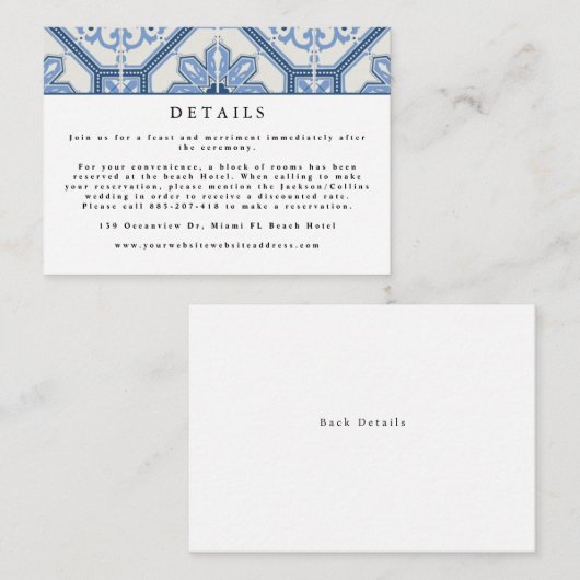 青エレガントギリシャ結婚タイル エンクロージャーカード (正面/裏面)
