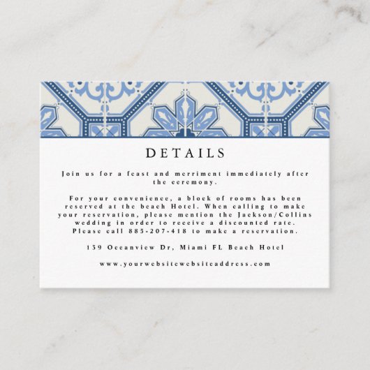 青エレガントギリシャ結婚タイル エンクロージャーカード (正面)