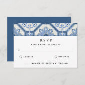 青エレガントギリシャ結婚タイル サンキューカード (正面/裏面)