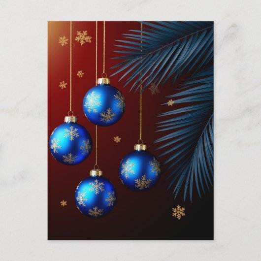 青エレガントクリスマスオーナメント ポストカード (正面)