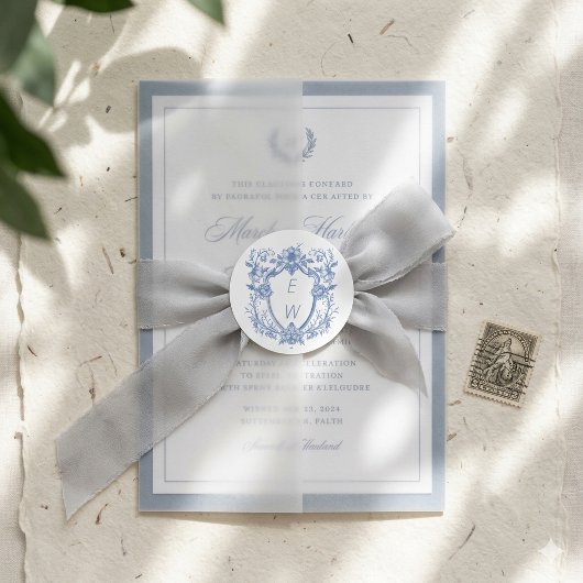 青エレガントクレストモノグラム結婚ズ ラウンドシール