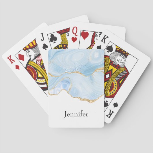 青エレガントクールグリッター付き金ゴールド トランプ (裏面)