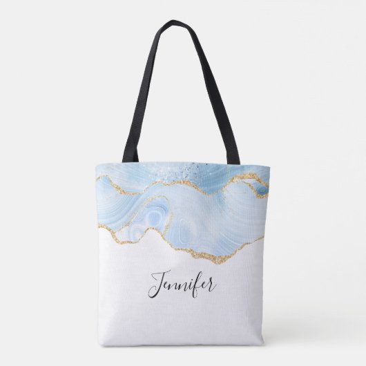 青エレガントクールグリッター付き金ゴールド トートバッグ (裏面)