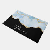 青エレガントクールグリッター付き金ゴールド ドアマット (アングル)