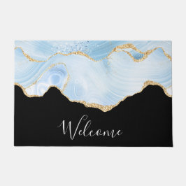 青エレガントクールグリッター付き金ゴールド ドアマット