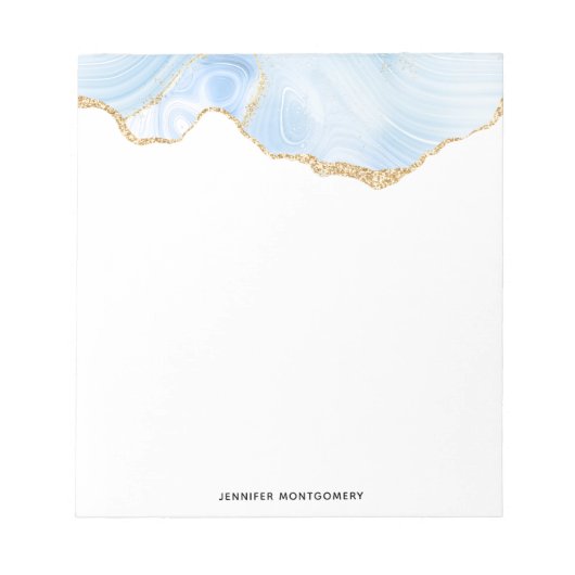 青エレガントクールグリッター付き金ゴールド ノートパッド (正面)