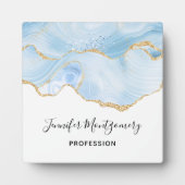 青エレガントクールグリッター付き金ゴールド フォトプラーク (正面)