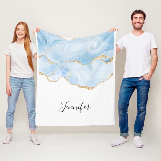 青エレガントクールグリッター付き金ゴールド フリースブランケット (インサイチュ)