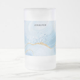 青エレガントクールグリッター付き金ゴールド フロストグラスビールジョッキ