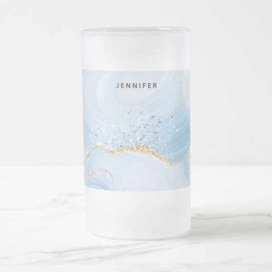 青エレガントクールグリッター付き金ゴールド フロストグラスビールジョッキ (中央)