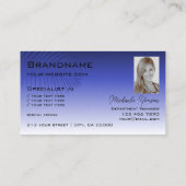 青エレガントグラデーションの手のひらの葉のロゴと写真 名刺 (裏面)