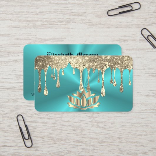 青エレガントグラデーション蓮の花ヨガ 名刺 (正面/裏面インサイチュ)