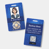 青エレガントグリッターの結婚イベントスタッフID名 バッジ (正面＆裏面)