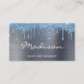 青エレガントグリッタードリップヘアとメイクアップ 名刺 (正面)