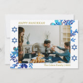 青エレガントシンプルハヌカー家族写真 シーズンカード (正面)