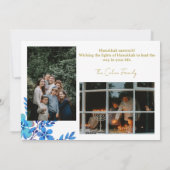 青エレガントシンプルハヌカー家族写真 シーズンカード (裏面)