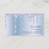 青エレガントスタイリッシュグリッター乾燥爪、 ネイル 名刺 (裏面)