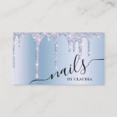 青エレガントスタイリッシュグリッター乾燥爪、 ネイル 名刺 (正面)