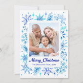 青エレガントスタイリッシュ水色スノーフレーク写真 シーズンカード (正面)