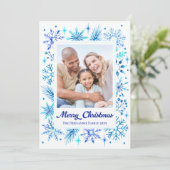 青エレガントスタイリッシュ水色スノーフレーク写真 シーズンカード (スタンド正面)