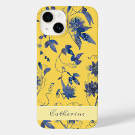 青エレガントスタイリッシュ花マスタード黄フローラ Case-Mate iPhone 14ケース