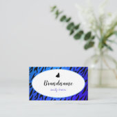 青エレガントゼブラパターンかわいらし蝶シック 名刺 (スタンド正面)