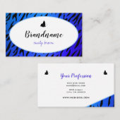 青エレガントゼブラパターンかわいらし蝶シック 名刺 (正面/裏面)